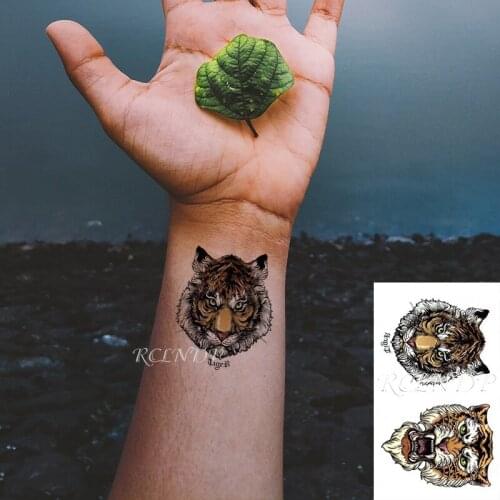 Waterproof Temporary Tattoo Sticker Tiger King Head Big Animal Color Fake Tatto Flash Tatoo Small Body Art for Kids Men Women