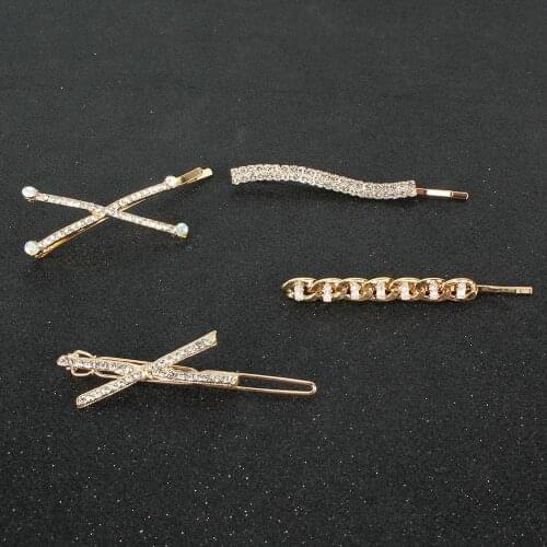 1Pcs Korea Crystal Rhinestone Hairpins Women Metal Geometric Fashion Barrettes Rhinestone Hair Clips Hair Jewelry Accessories
