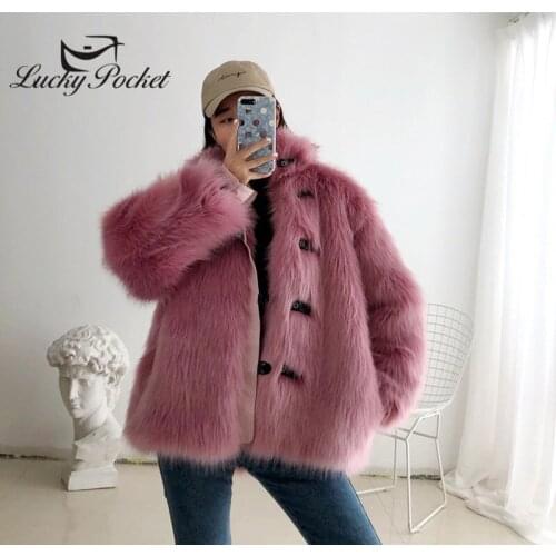 Women Winter Solid Color Warm Fox Fur Leather Ladies Fashion Sweet Pink New Outerwear Female High Quality Slim Thick Coats M146