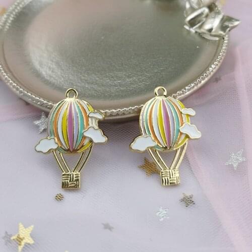10pcs Colorful Hot Air Balloon Enamel Metal Charms Pendants Fit DIY Earring Bracelet Dangle Jewelry Make Craft Gold Base 24*31mm
