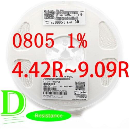 100PCS SMD Resistor RC Series 0805 1% Original RC0805FR-07 Series 4.42R-9.09R All resistors 4.7R 5.1R 5.6R 6.2R 6.8R 7.5R 8.2R