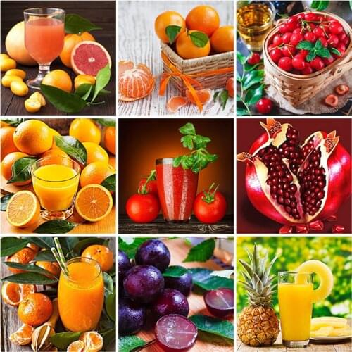 5D DIY Diamond Painting Fruit Orange Full Round Square Drill Scenery Diamond Embroidery Mosaic Rhinestone Decoration for Home