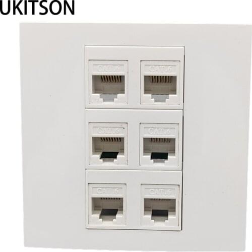 White Color 6 Ports CAT6 RJ45 Wall Plate Internet LAN Connector Cover