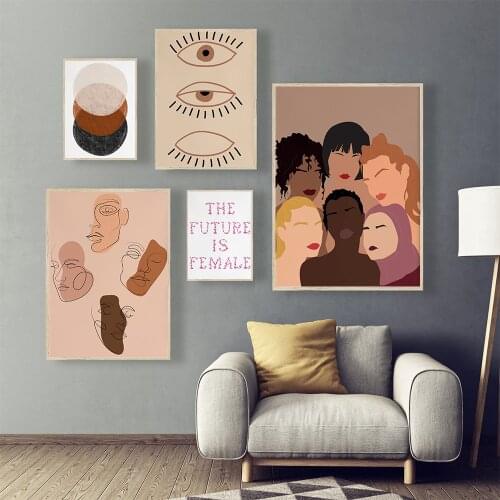 Boho Feminist Wall Art Canvas Painting Abstract Line Face Girl Power Nordic Posters Prints Pictures Gallery Living Room Decor