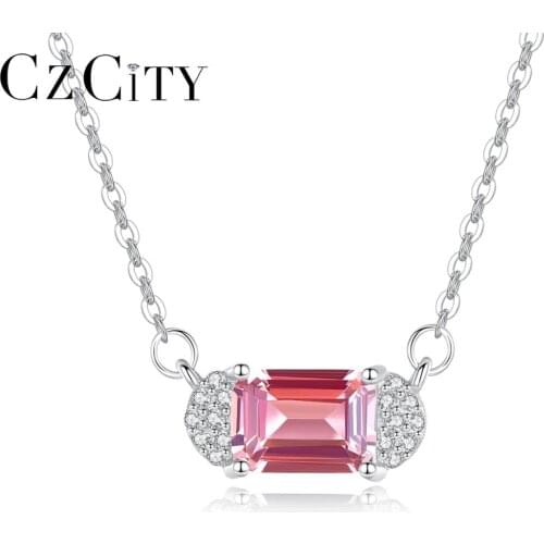 CZCITY Tiny Gamepad Sterling Silver Pendant Necklace Pink Gemstone for Women Colgantes De Plata De Ley 925 Topaz Jewelry