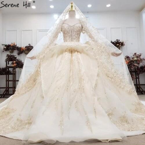 Dubai Champagne Luxury Off Shoulder Wedding Dresses 2021 Diamond Beading Sexy High-end Bridal Gowns HX0253 Custom Made