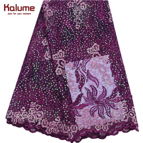 Kalume African Dry Lace Fabric Sequins French Lace High Quality Nigerian Tulle Lace Fabric For Party Dress Sequins Fabrics F2123