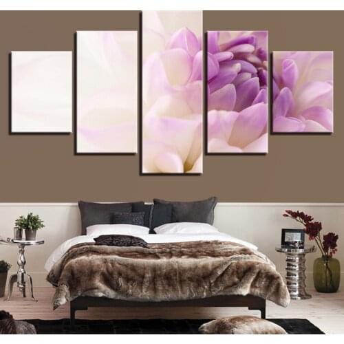 5 Piece Beautiful White Purple Flowers Poster Modern Home Wall Decor Canvas Picture Art Print Painting On Canvas For Living Room