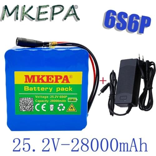 24v 28ah 6S6P lithium battery 25.2V 28000mAh li-ion battery for bicycle battery pack 350w e bike 250w motor + 2A charger