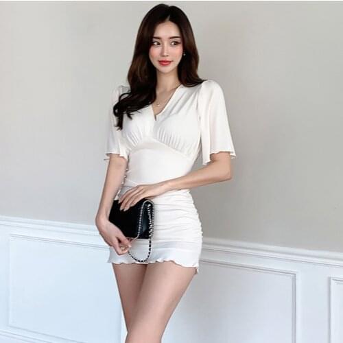 Fashion V-neck Women Dress Elegant Office Ladies Wear Vestidos Femme 2020 Slim Sheath Bodycon Dress