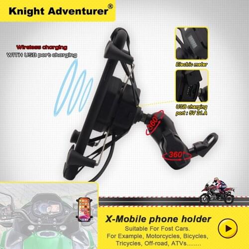 Motorcycle Mobile Phone Holder Mount with QC 3.0 USB Qi Wireless Charger for Scooter Motor Motorbike X-Grip Smartphone Support