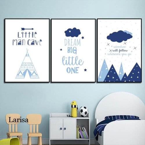 Cartoon Child Poster Little Man Cave Nursery Quote Print Baby Wall Art Canvas Painting Nordic Kid Bedroom Decoration Picture