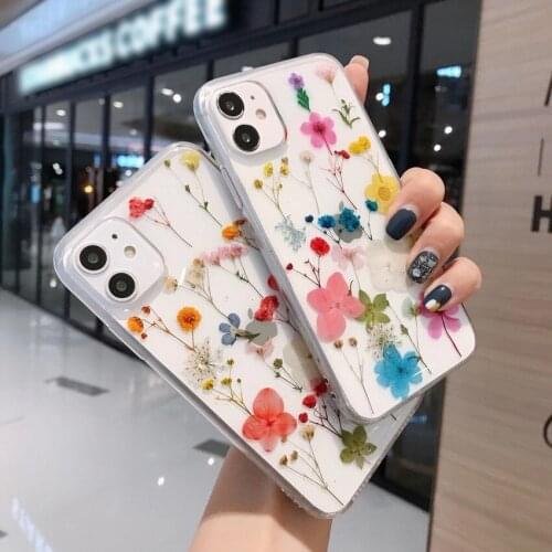 Real Dried Pressed Flower Floral Soft Gel Phone Case for iPhone 11 12 Pro Max X Mini XS XR 7 8 Plus Clear Silicone Woman Cover