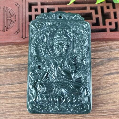 Charming Hetian jade sapphire double sided jade dragon Guanyin pendant mens Jade Dragon Pendant