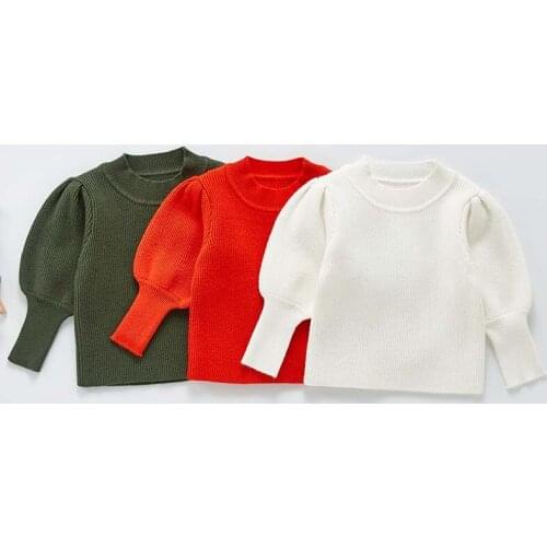 Autumn Baby Girls Clothes Knitted Pullover Sweater Princess Bubble Lantern Sleeves Sweater Toddler Girl Cotton Clothing