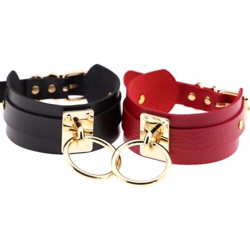 Trendy Punk Style Alloy Big Round Circle PU Leather Choker Necklace Layered Statement Wide Choker Collar Jewelry Accessories