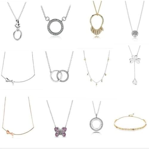 925 Sterling Silver Pandora Necklace Logo Signature Spinning Hearts Sliding Clasp Necklace For Women Wedding Europe Jewelry