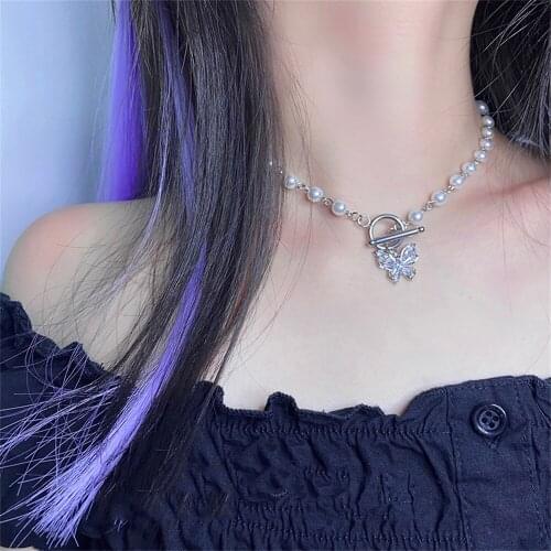 Punk Pearl Hollow Butterfly Pendant Necklaces For Women Men Hip-Hop Chain Choker Necklaces 2021 New Party Jewelry