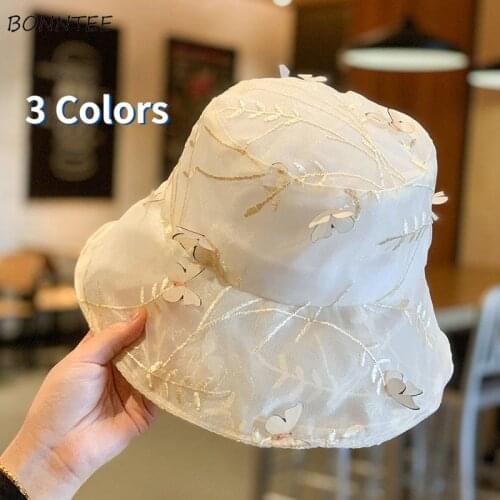 Bucket Hats Women Lovely Cartoon Embroidery Girls Outdoor Korean Style Fisherman Ladies Summer Sun-proof Fashion Chic Female New