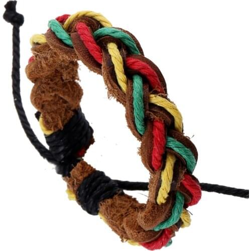 Genuine Leather Braided Woven Bracelet Colorful Rope Handmade Simple Bangles Unisex Adjustable Leather Bracelet Wristlet Jewelry