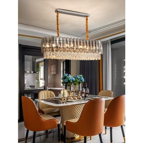 Postmodern Light Luxury Chandelier Long Strip Restaurant Crystal Chandelier High-end Hotel Villa Household Lamp