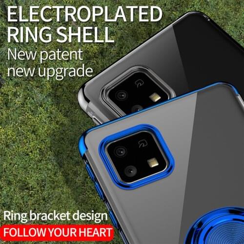 Luxury Plating Soft Silicone Bracket Ring Holder Phone Case for Sharp Aquos Sense 4 Shockproof Transparent Airbag TPU Back Cover