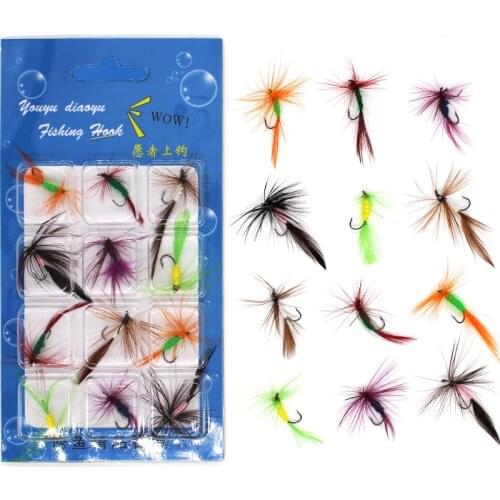 12Pcs/Set Fishing Lure Fly Insects Different Style Salmon Flies Trout Single Dry Fly Fishing Lure Fishing Tackle Carp Bait pesca