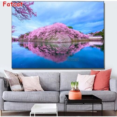 Sakura Castle by Fujiwara Yoshiki Full 5D DIY Diamond Painting Embroidery sale Landscape Picture of Rhinestone Home Decor PP2233