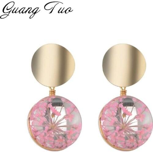 Creative Clear Transparent Ball Earrings Metal Sequin Dangle Hanging Earrings for Women Dried Flower Jewelry Wedding Party