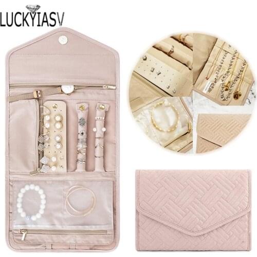3 Color Travel Jewelry Organizer Roll Foldable Jewelry Case for Journey-Rings Necklaces Jewerly Storage Bag