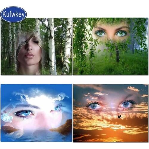 Home decoration tree scenery diamond painting"illusion woman eyes"diamond embroidery full square round diamond mosaic landscape