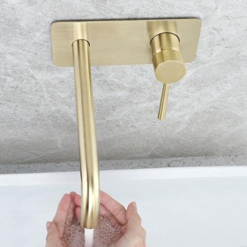 Bathroom Basin Faucets Brushed Gold Modern Faucet Water Tap Embedded Sink Faucet Wall Mount Brass Concealed Cold Hot Taps