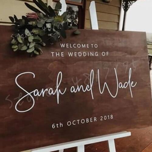 Welcome Signage Sticker Custom Bride Groom Names Vinyl Decals Simple Pattern Wedding Sign Mirror Stickers Murals Decor AZ497
