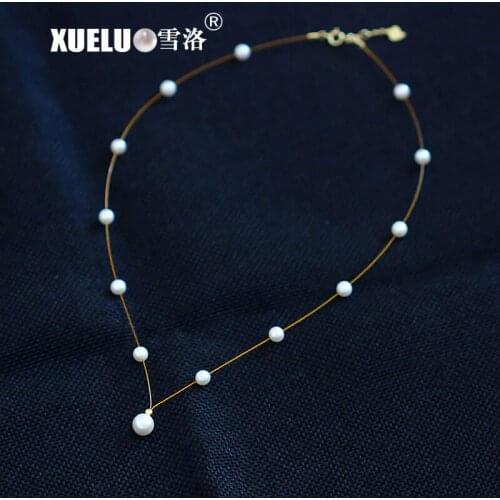 XUELUO Fashion Natural Round Genuine Real Cultured Freshwater Torques Choker Pearl Necklace ,charming fresh water pearl necklace