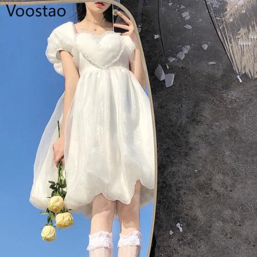 Japanese Kawali Lolita Dress Women Sweet Elegant Cosplay Princess Dresses Female Cute Lace Ruffles Heart Shaped Party Y2K Dress
