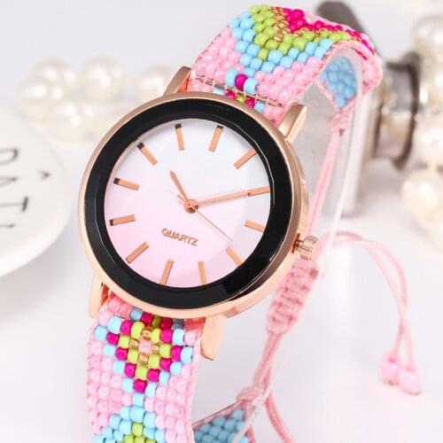 Gnova platinum Women Watch Beach Fashion Ethnic Style Ipanema Summer Dawn Dial Mexican Chaquira Braided Quartz Wristwatch A839