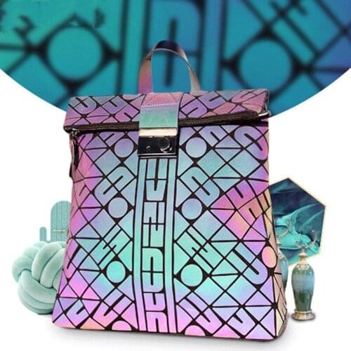 2021 New Women Sequins Luminous Backpack Women Fashion Glow Bag Lattice Geometric travel Backpack for Teenage Girls School Bag