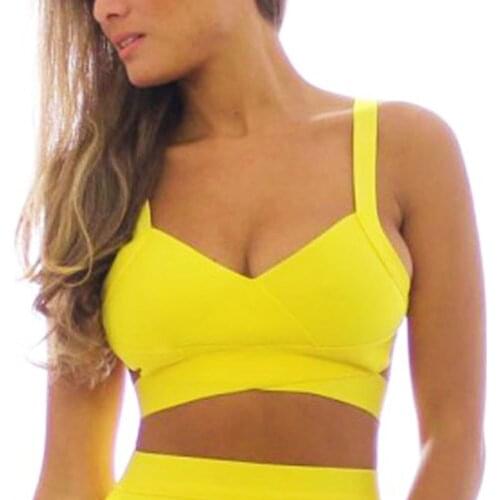 Yellow strappy elastic 2020 womens sexy newest arrival bandage rayon crop top