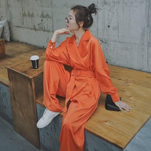 Womens Vintage Jumpsuit Tooling Suit High Waist Fashion Loose Wide-Leg Suit Casual Jumpsuit Trousers 2021New Spring Autumn Tide