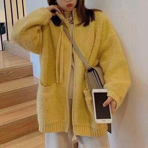 SHIJIA Zipper Knitted Cardigan Woman Autumn Winter Blue Thicken Korean Fashion Sweater Jumper Long Sleeve Knit Jacket Streetwear