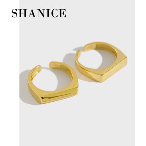 SHANICE 925 Sterling Silver Open Ring INS Minimalist Geometric Rectangular Smooth Face Ring 2019 Punk Fashion Jewelry Accessory