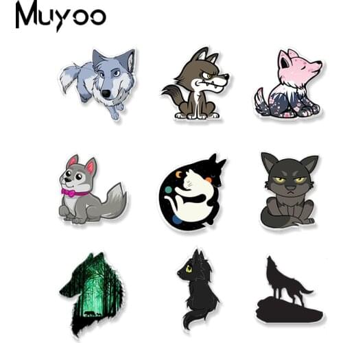 New Wild Wolf Black Silhouette Acrylic Epoxy Resin Lapel Pins Handmade Clothing Badge Pin Gifts