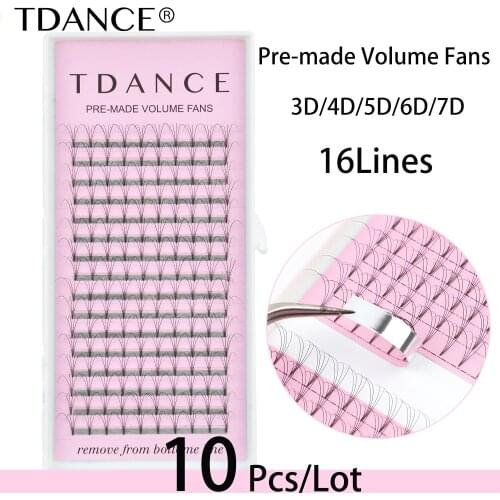 TDANCE 10pcs 16 Lines Premade Volume Fans 3D/4D/5D/6D/7D 8/9mmRussian Volume Eyelash Extensions Lash Extension Faux Mink Lash