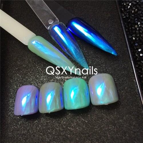 20g Blue Mirror Chrome Aurora Powder Neon Mermaid Unicorn Pigment Glitter Gold Orange Chrome Smooth Rubbing for Nail Gel