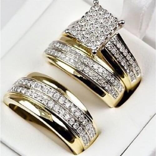2020 New Luxury 3 Pcs/Set Gold Color Full Zircon Engagement Rings For Women Trendy Female Bride Jewelry Wedding Valentine Gifts
