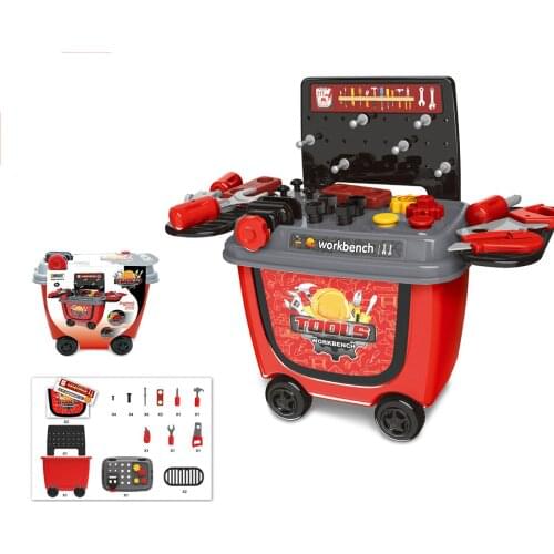 28Pcs/Set Kids Pretend Play Engineer Trolly Cart Toy Engineer Workbench Tool Playset Early Education Toy Xmas Christmas Gift