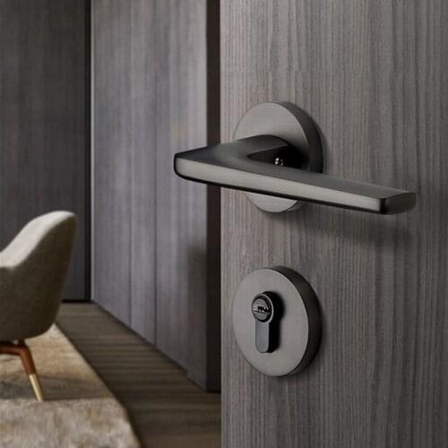 Black Zinc Alloy Door Handle Lock Interior Silent Safety Door Locks Bedroom Split Mechanical Lock Furniture Hardware Supplies