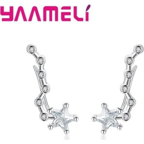 Long Milky Way Stud Earrings for Women 925 Sterling Silver Austrian Crystal Stars Punk Ear Studs for Girls Accessories
