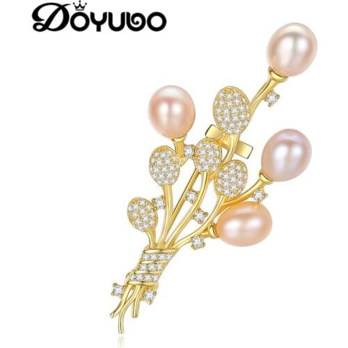 DOYUBO Luxury Silver Brooch Fashion Jewelry 925 Sterling Silver CZ Flower Freshwater Drop Peal Brooch Jewelry For Wedding VH001