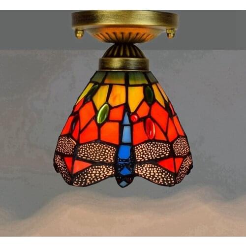 European Style 6-Inch 15cm Tiffany Colored Glass Corridor Corridor Balcony Small Ceiling Lamp Red Dragonfly Lighting